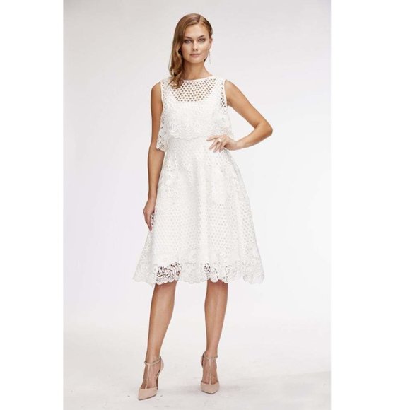 Eva Franco Dresses & Skirts - Eva Franco White Lace Midi Dress W/ Scalloped Hem